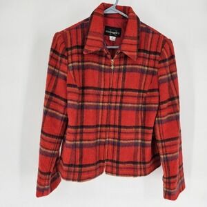 Requirements Wool Mohair Blend Red Plaid Zip Blazer Preppy Office Womens Size 10